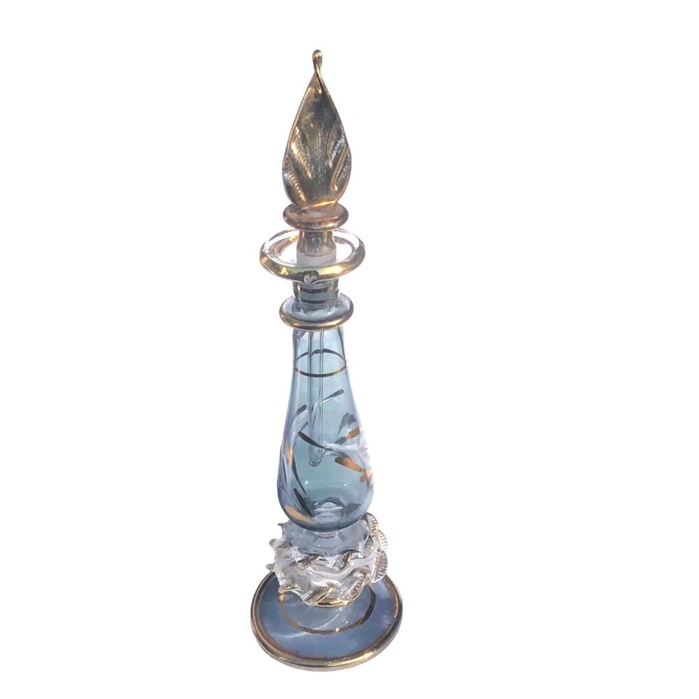 Vintage Handblown Gilded Iridescent Cut Glass Perfume Bottle with Stopper - Picture 2 of 10